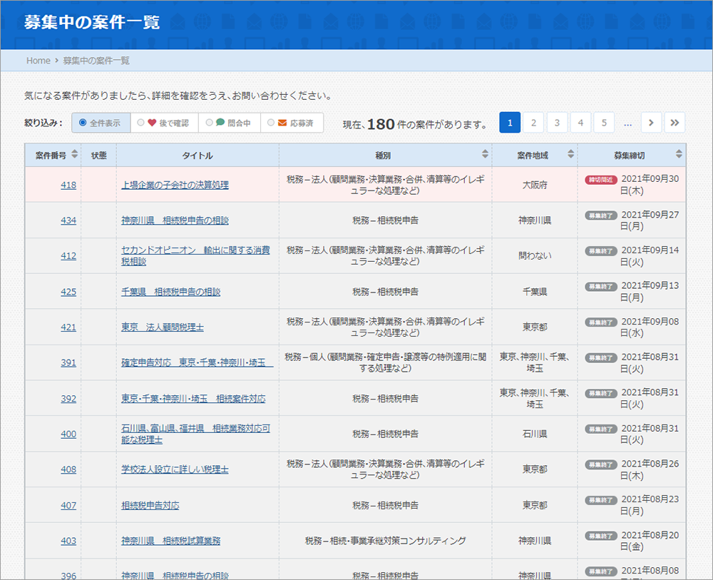 募集中の案件一覧